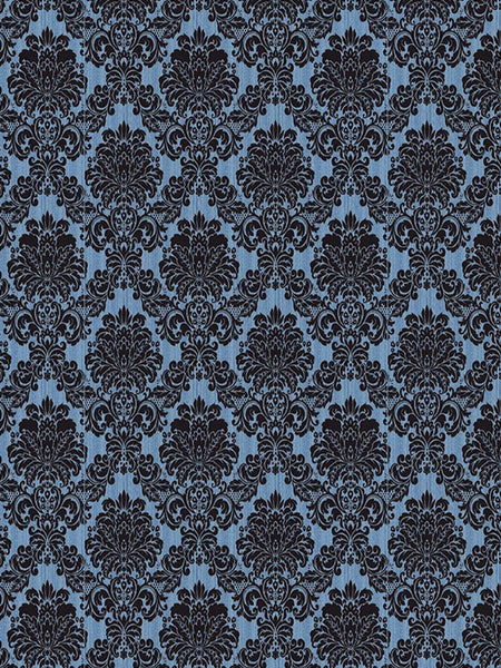 Blue And Black Damask Self adhesive Wallpaper