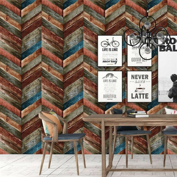 Multi Colour Wooden Cross Strip Wallpaper