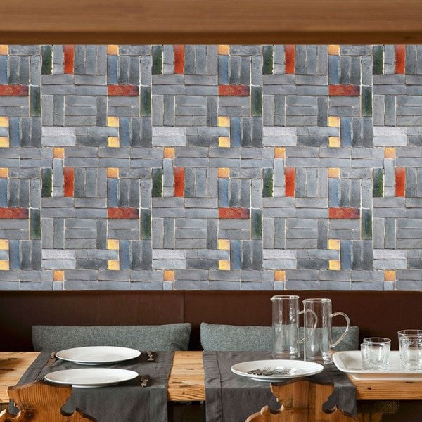 Grey Multicolour Brick Wallpaper