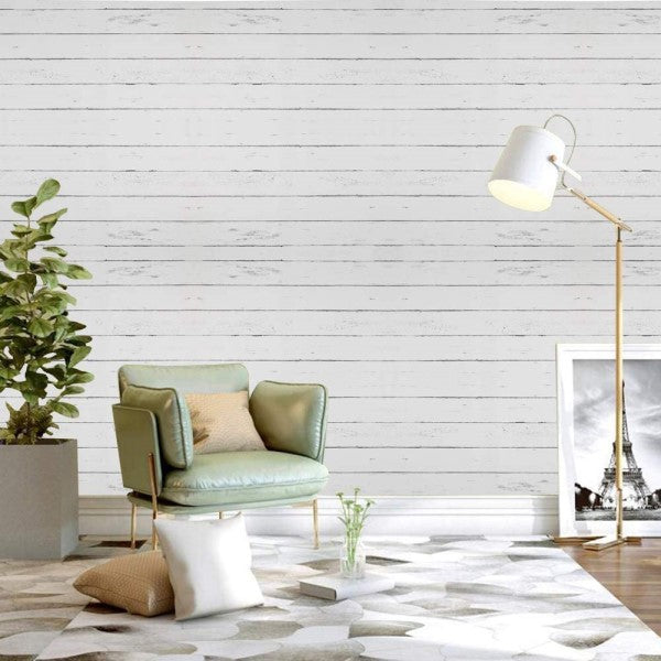 White Wooden Strip Wallpaper
