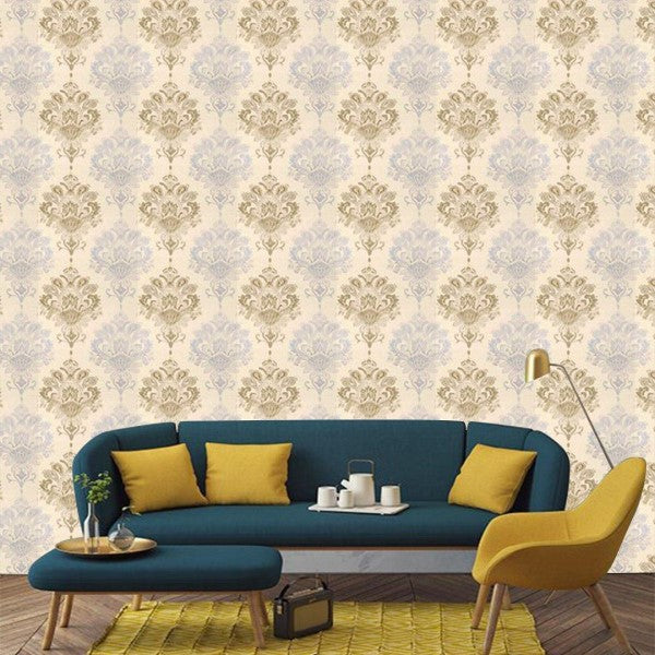 Golden and Grey Damask Royal Wallpaper