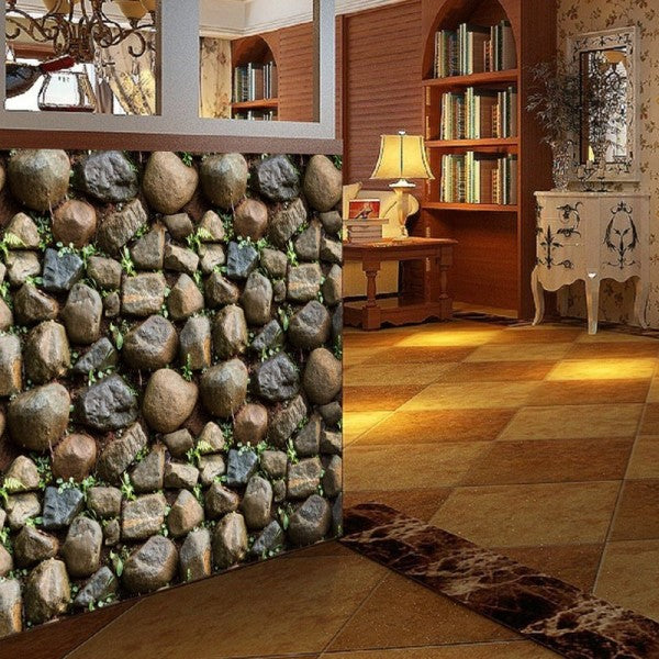 Brown Stone with Green Grass Wallpaper