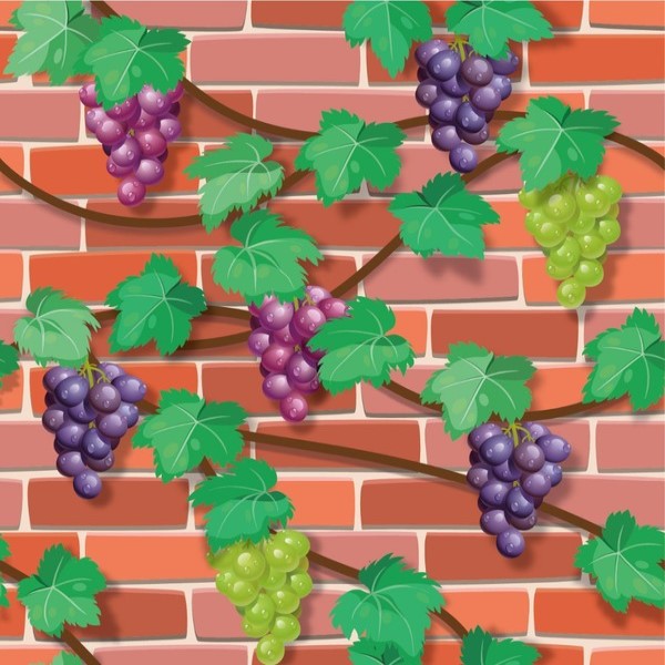 Brick ,Grapes with Green Leaf Wallpaper