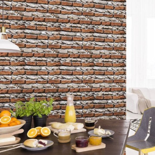 Brown & Cream Stone Brick Wallpaper
