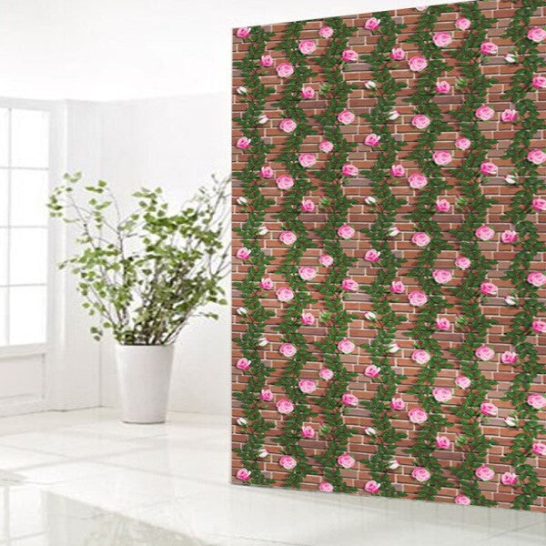 Brick, Flowers with Green Leaf Wallpaper